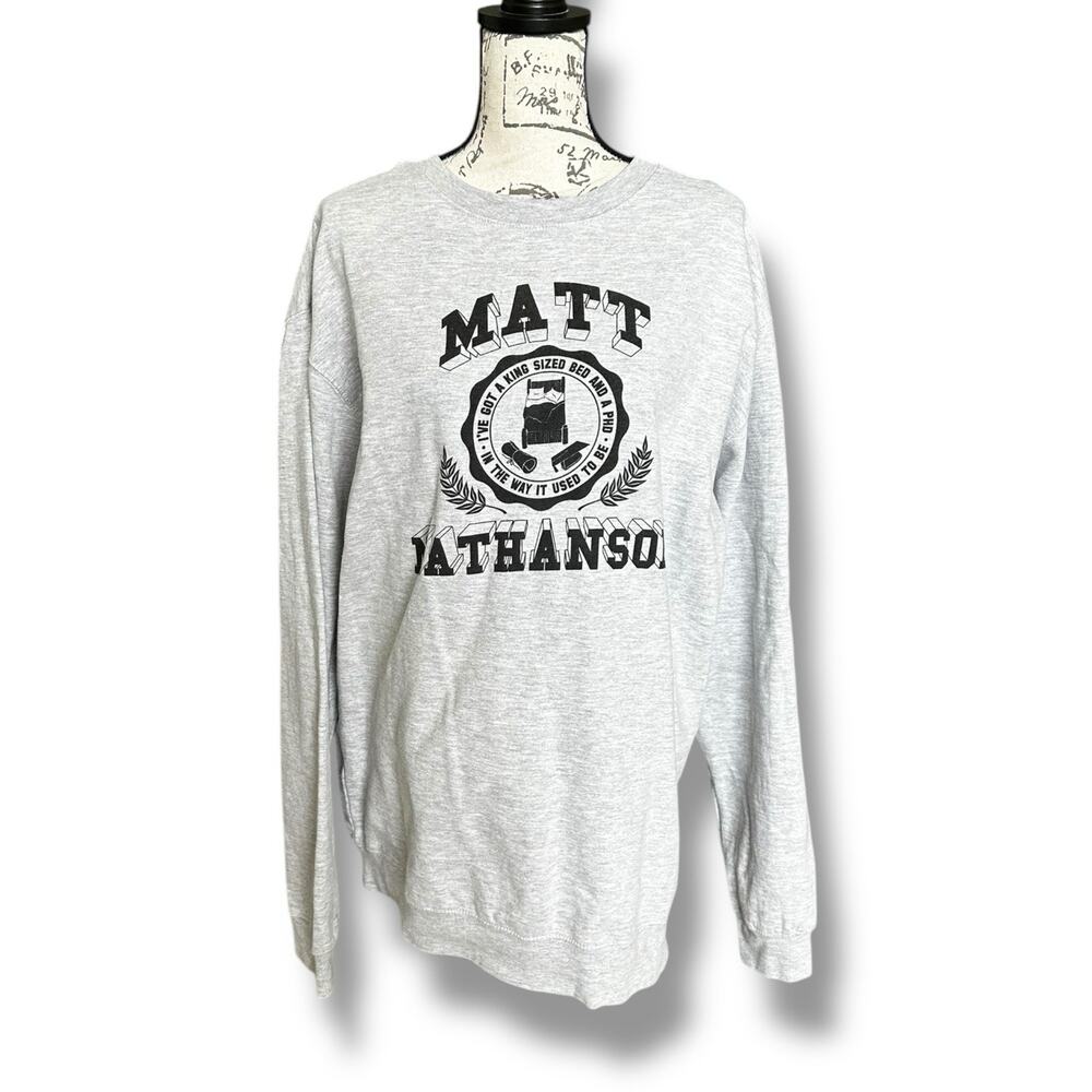 Matt Nathanson LS Crewneck Sweatshirt King Size Bed PhD Used to Be XL Gray